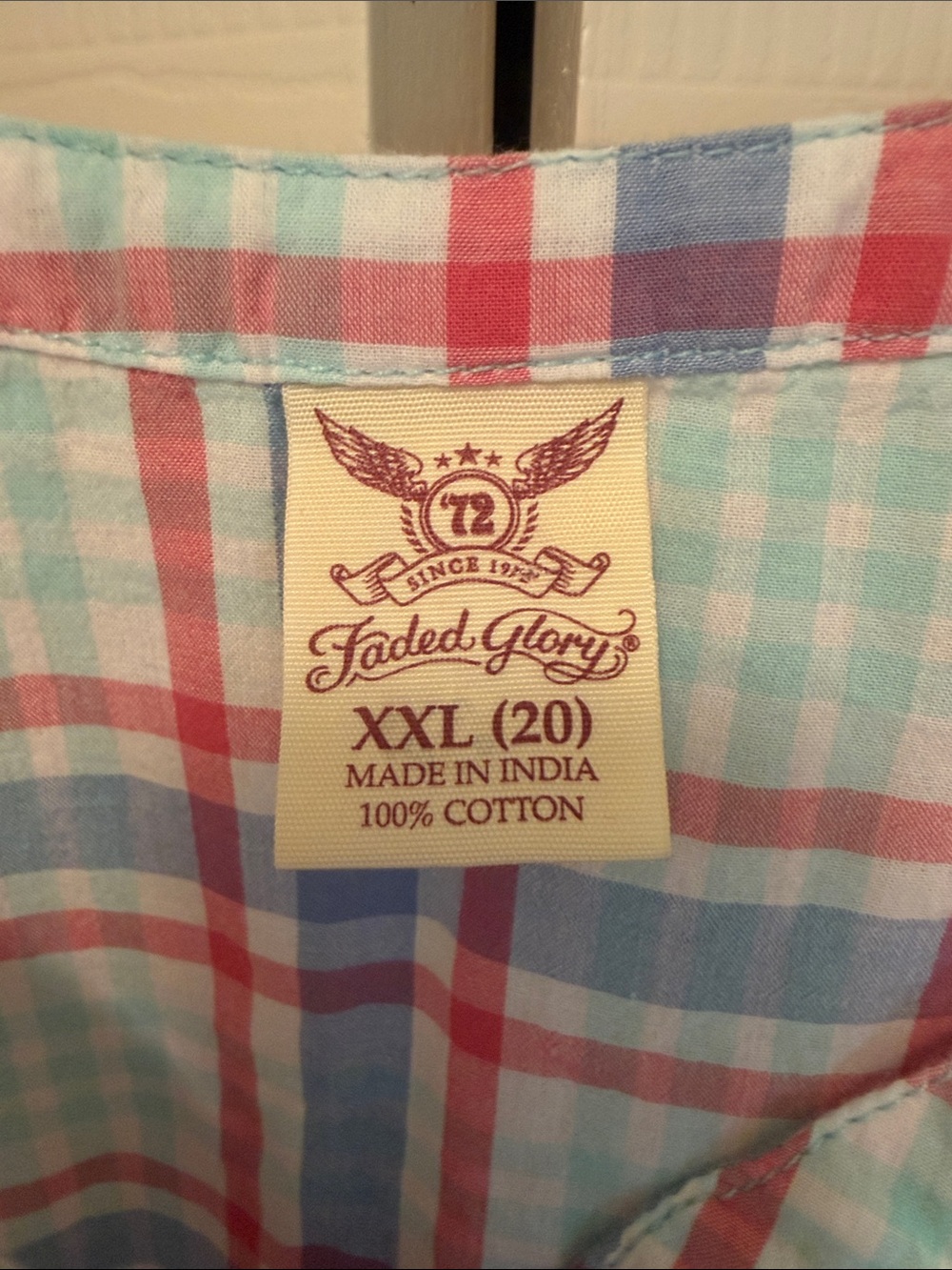 Faded Glory Plaid Henley Top in Light Blue and Pink - Picture 2 of 3